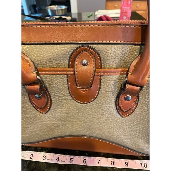 Vintage Dooney & Bourke Taupe/British Tan Leather Satchel Bag - Picture 4 of 10